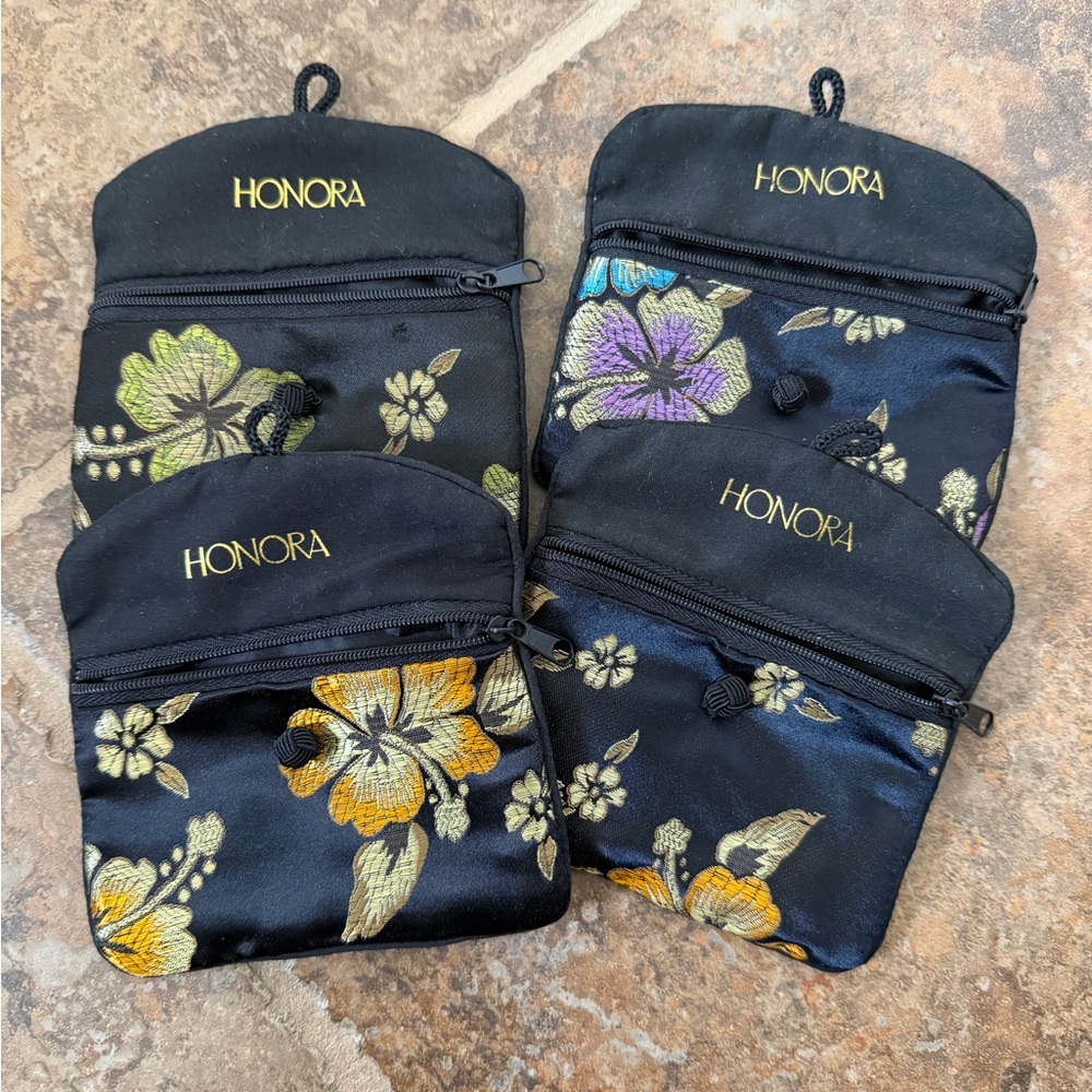 Honora Black Pouches with Floral Accents